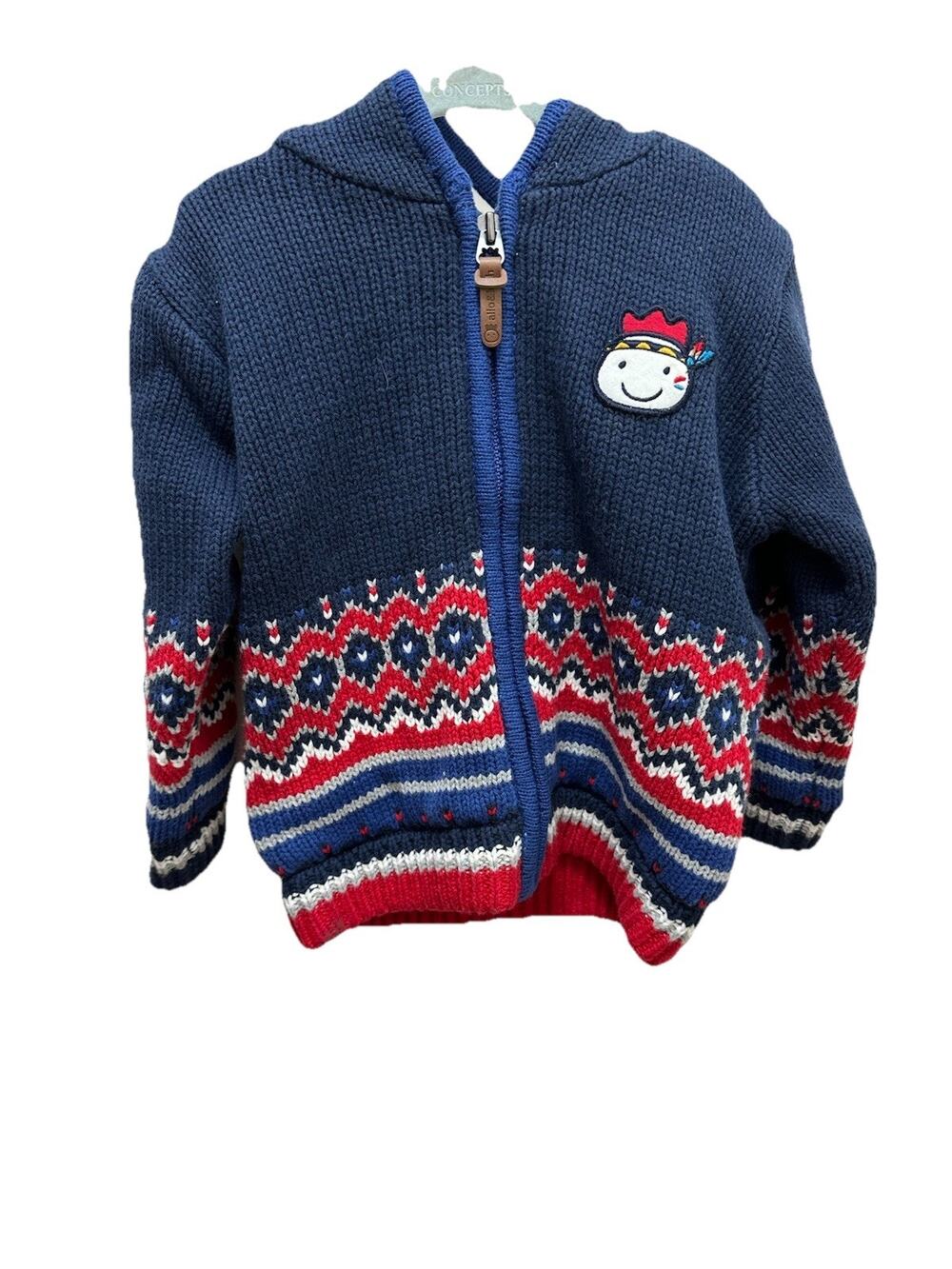 FASHION KOREAN Boy’s Full Zip Blue & Red Sweater Size (3T US)